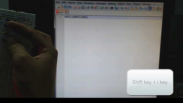 Image showing capital 'i' typed from Arduino based generic USB keyboard