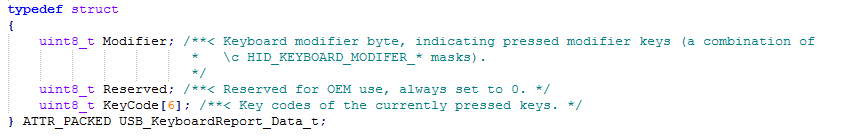 Screenshot of Data Input Report from HIDClassCommon.h in LUFA Library